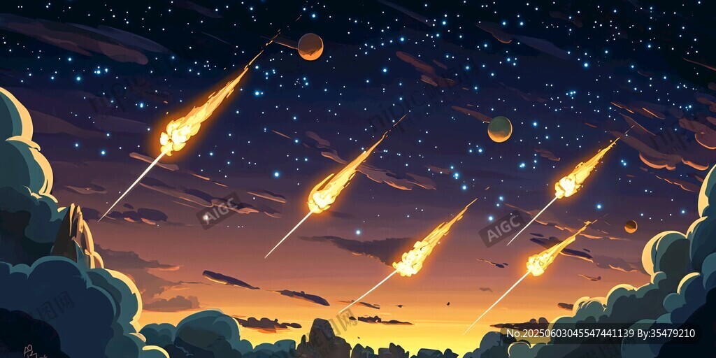 流星划过夜空的梦幻景象