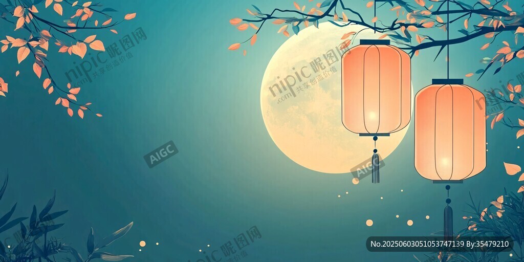 月夜灯笼图