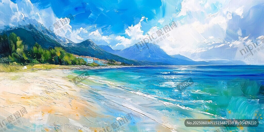 海边美丽风光绘画作品