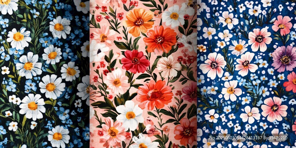 多彩花卉图案布料展示