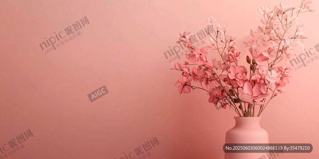粉色花瓶中的柔美花卉
