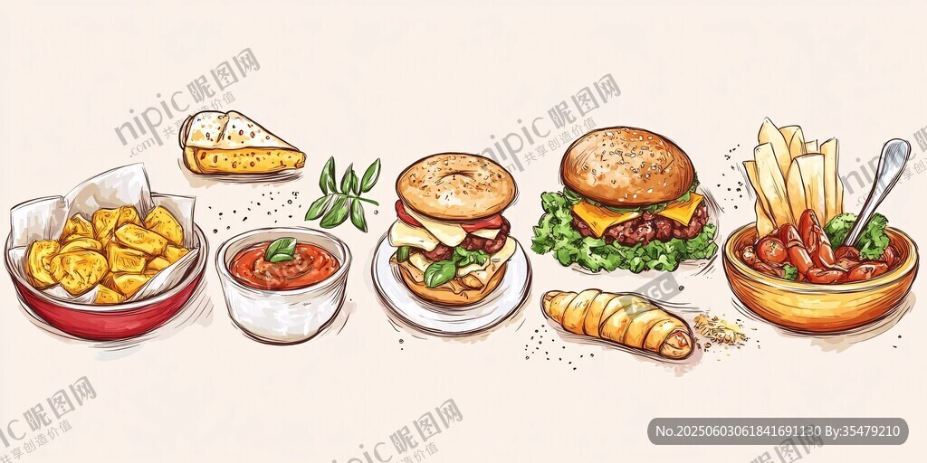 美味西式快餐插画集合
