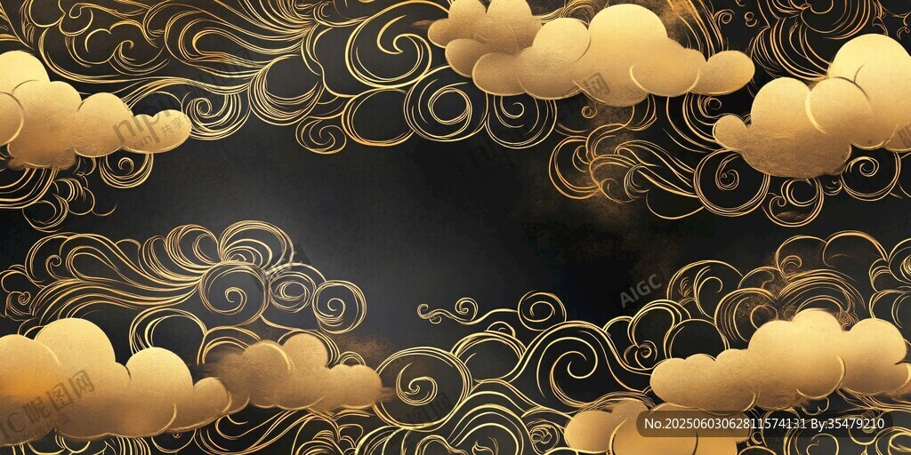黑金云纹中式背景图案