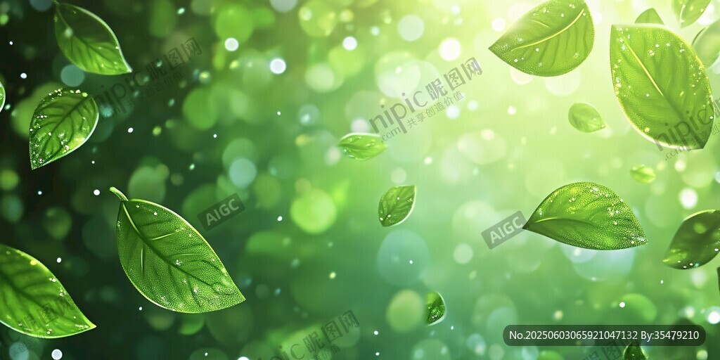 绿叶飞舞的清新梦幻背景