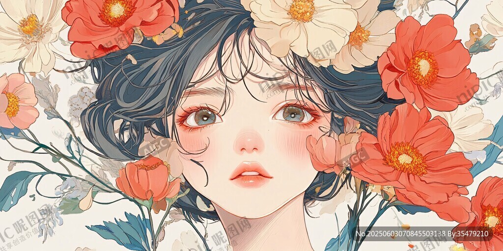 花中少女的梦幻容颜