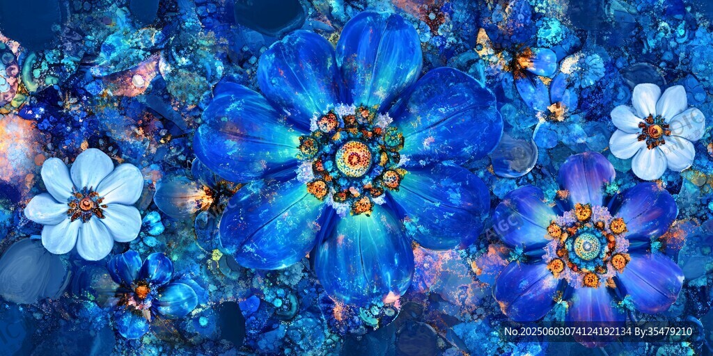 梦幻蓝色花卉艺术图案