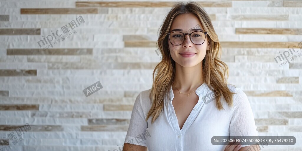 微笑白衬衫女士靠墙而立