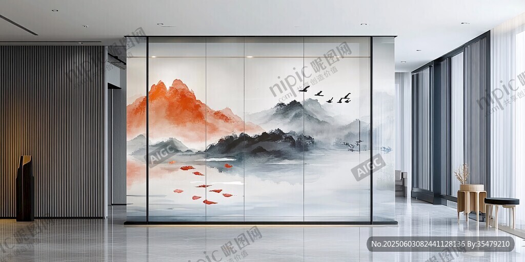 中式山水风客厅艺术隔断