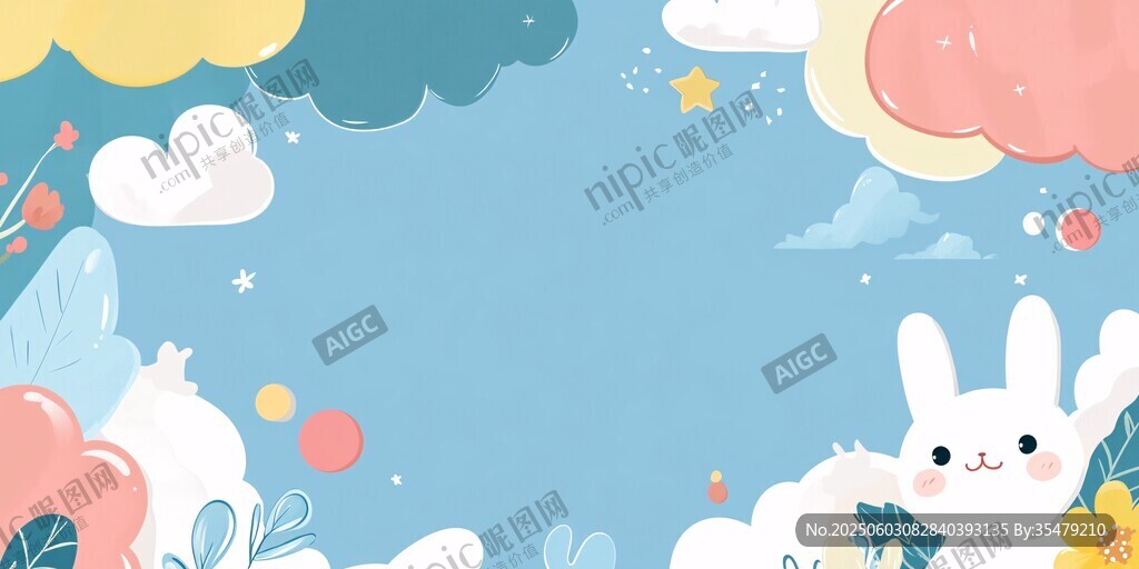 梦幻小兔云朵卡通背景图