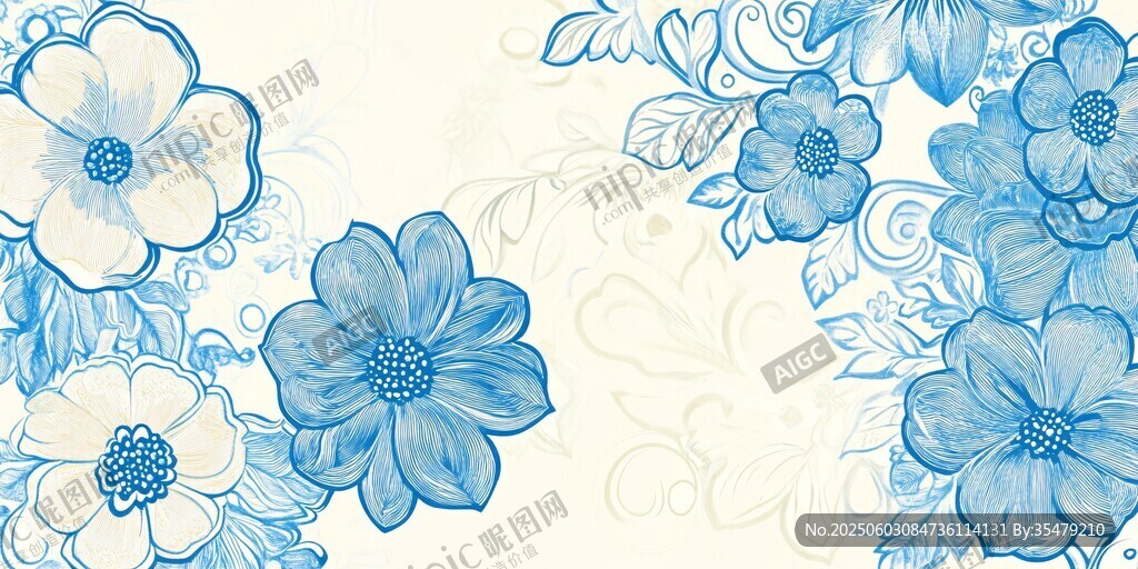 蓝白花卉装饰背景图