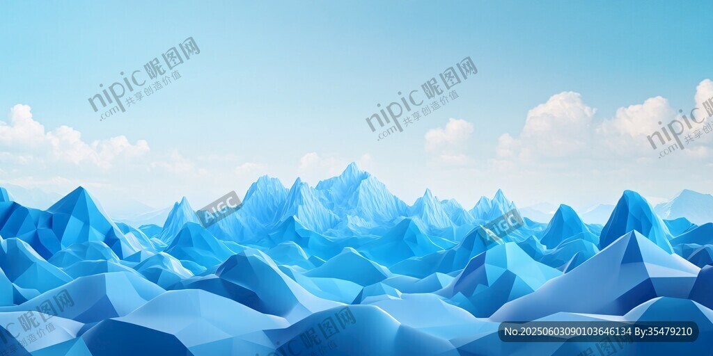 蓝色多边形山峦梦幻景观