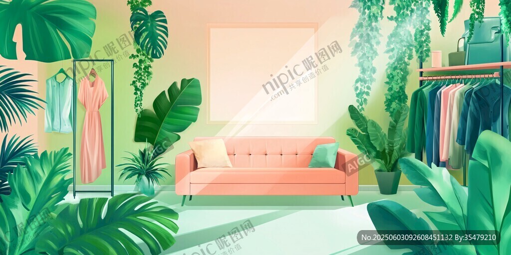 清新绿植环绕的时尚试衣间