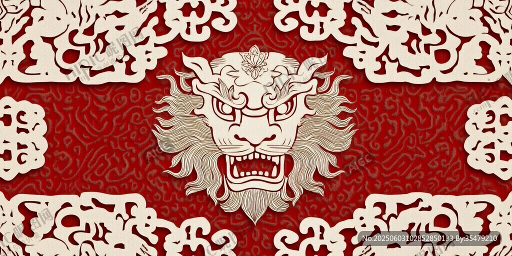 中式瑞兽剪纸风精美图案