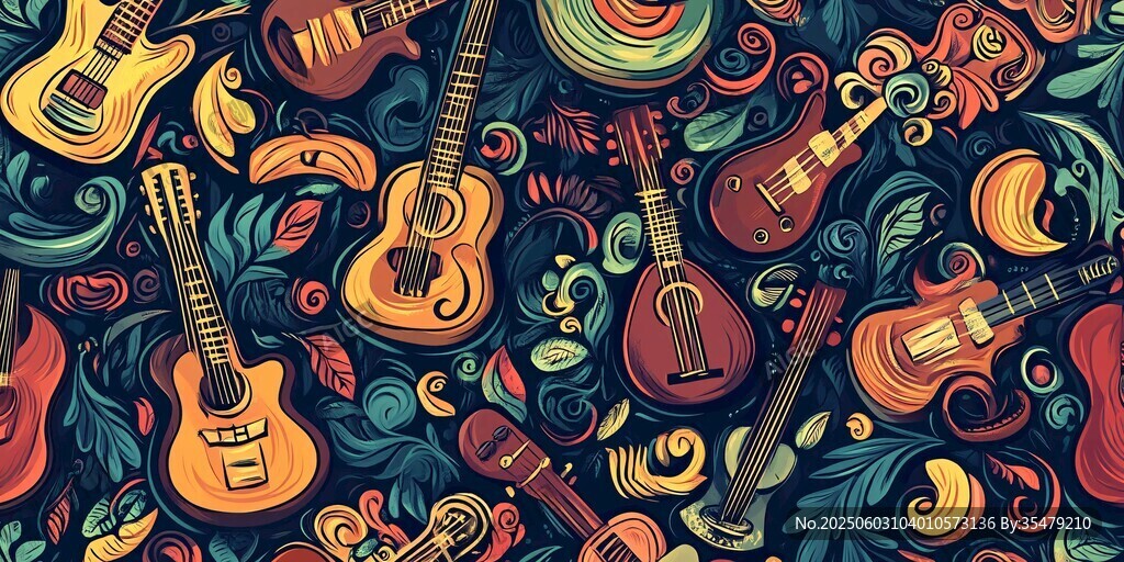 多彩吉他图案的梦幻世界