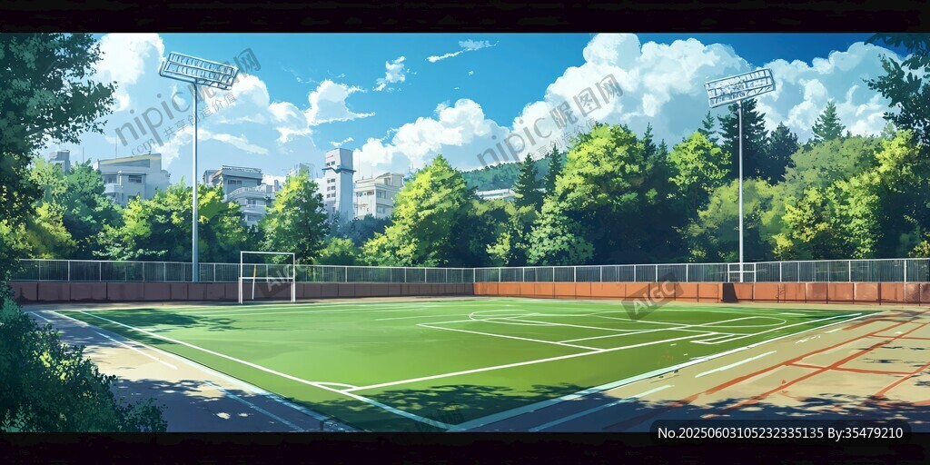 夏日清新校园足球场风光
