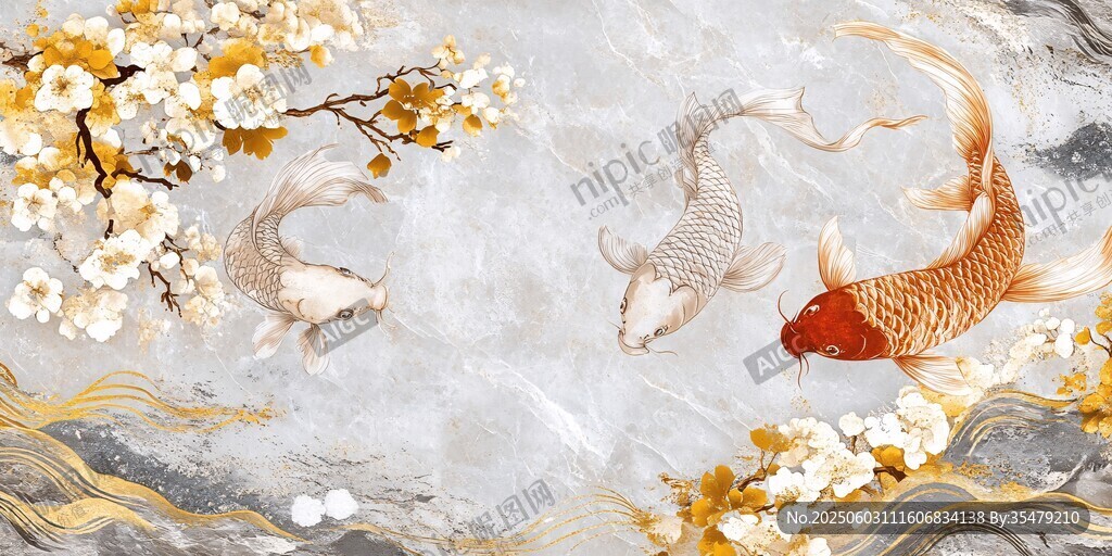锦鲤戏春景 祥瑞入画来