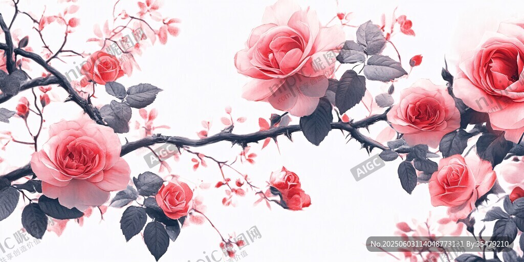 粉色玫瑰繁花枝头绽放