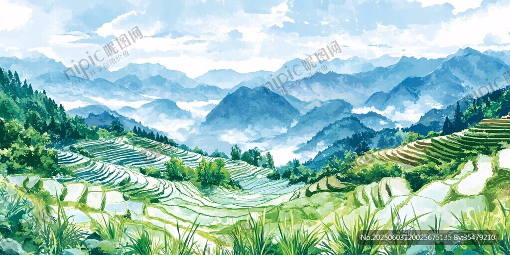 山间梯田美景 清新自然风