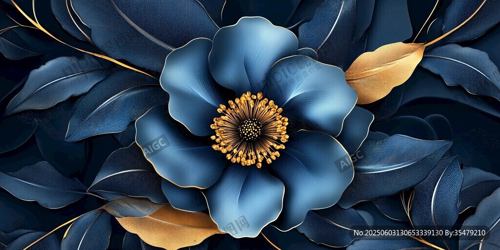 蓝金花卉插画艺术之美