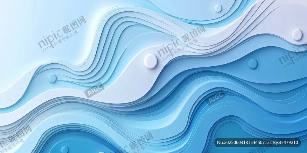 蓝白渐变立体波浪背景图