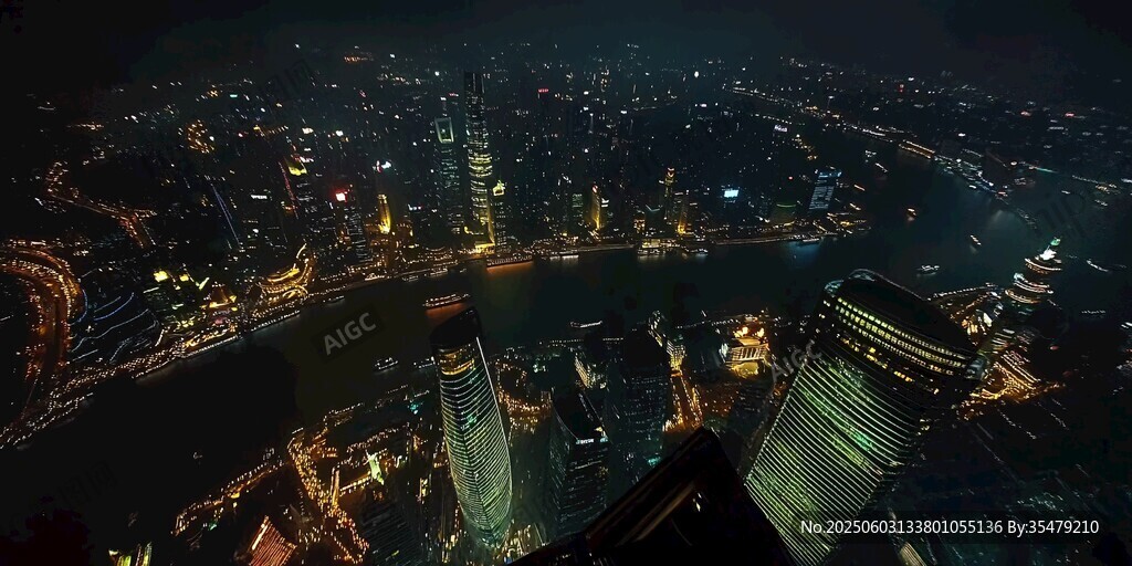 上海璀璨夜景高空俯瞰