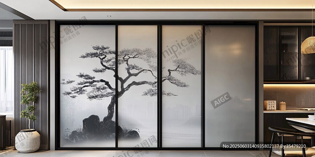 中式水墨风移门室内场景