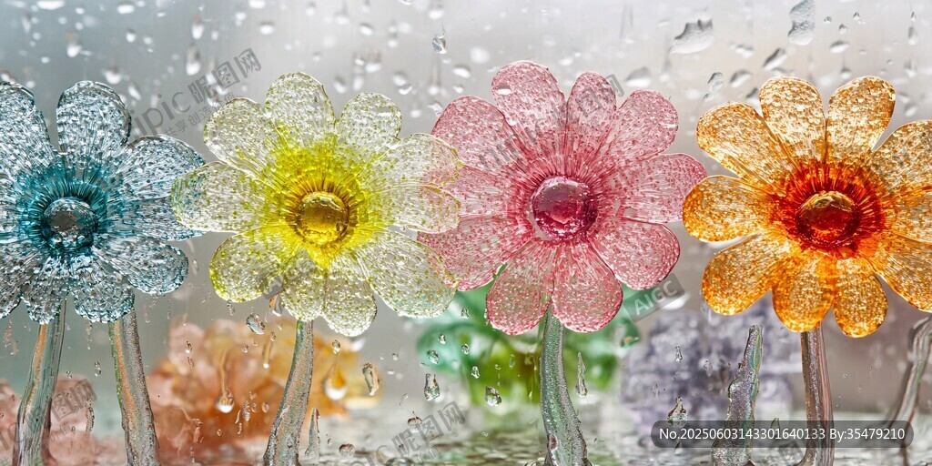 雨中多彩透明花朵摆件