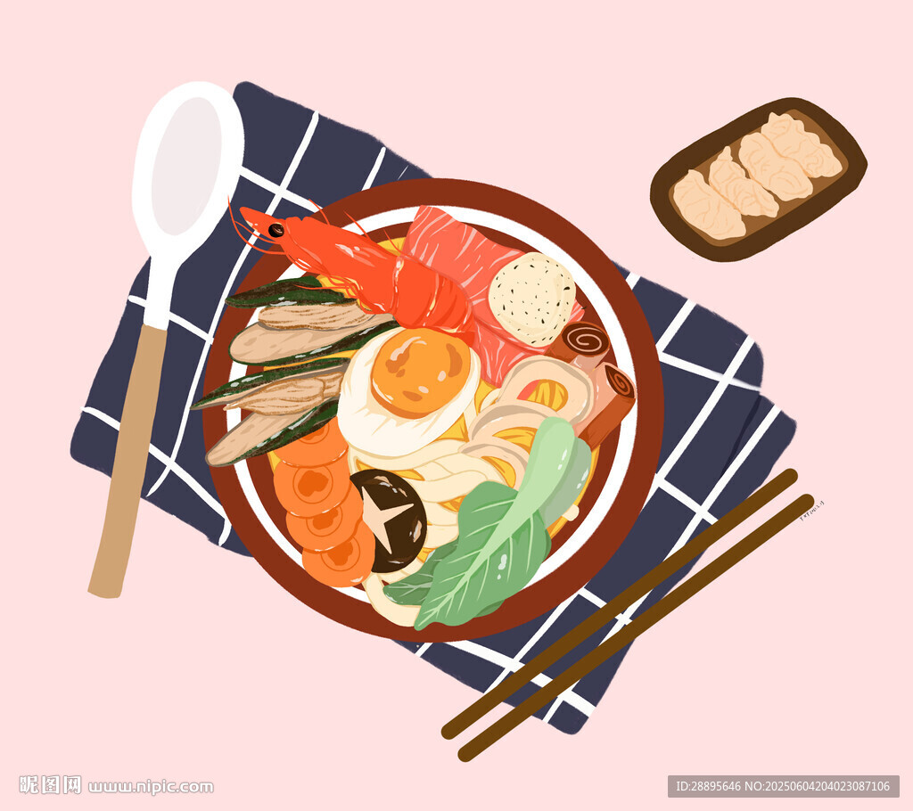 美味日式拉面套餐手绘插画