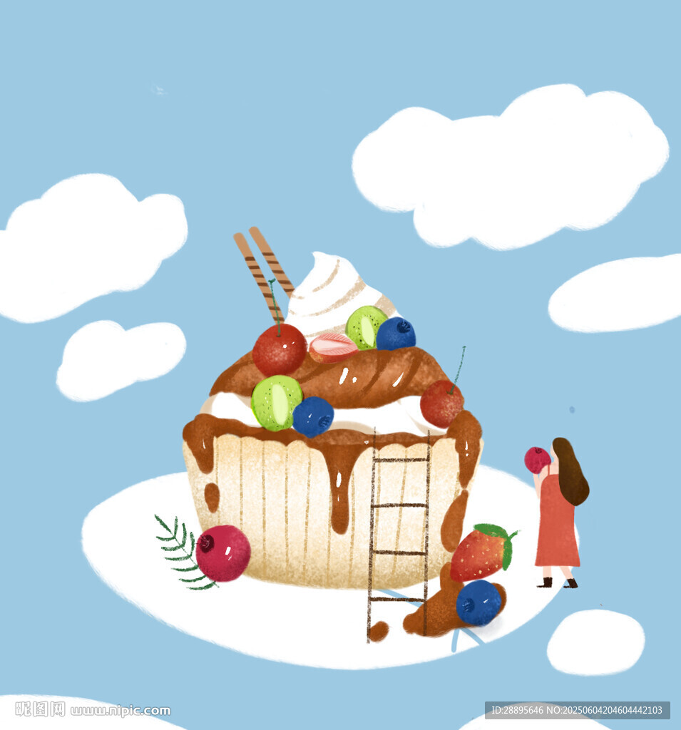 云端纸杯蛋糕小屋奇遇手绘插画