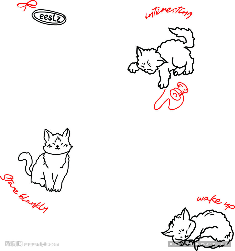 可爱猫咪简笔画及标注