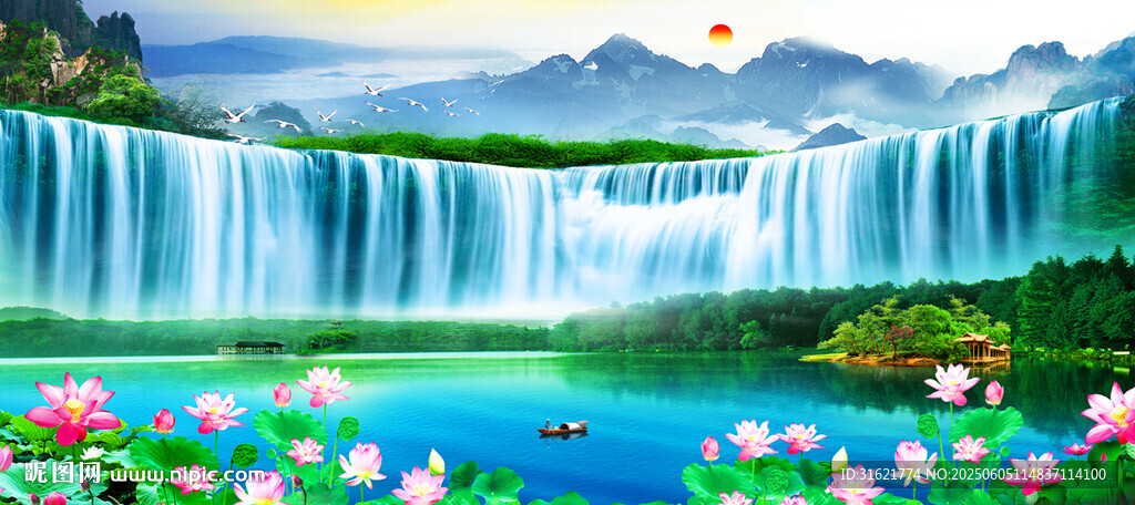 旭日东升山水画