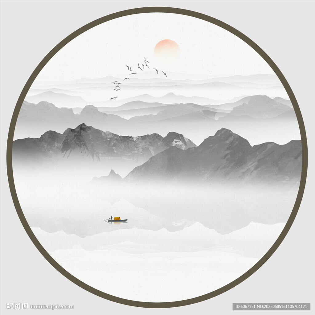 圆形意境水墨画