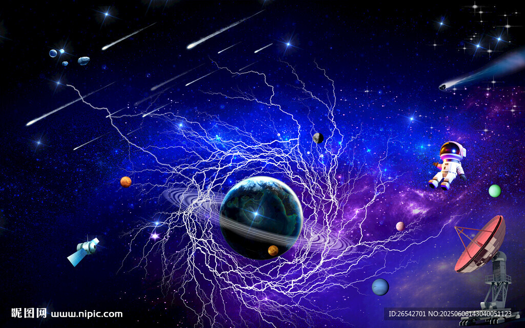 太空宇航员星球宇宙闪电雷电背景