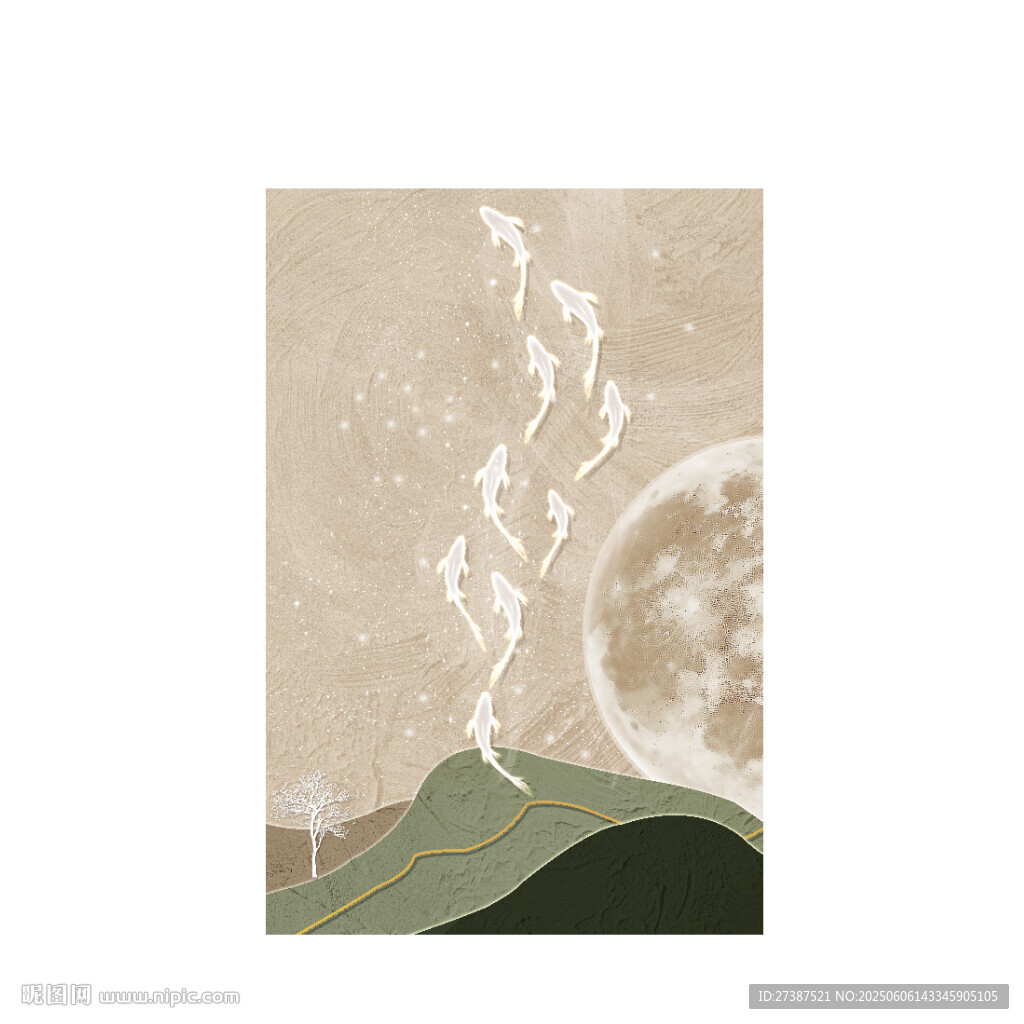 九鱼聚福玄关锦鲤画现代百搭壁画