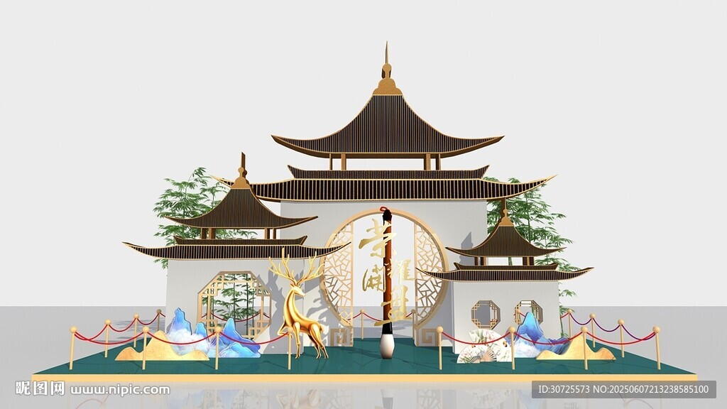 中式牌坊景观模型