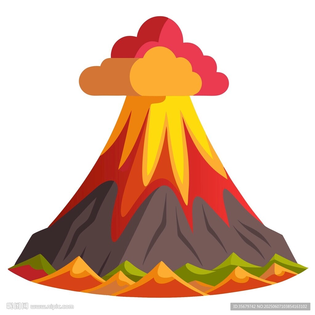 卡通风格的火山爆发景象