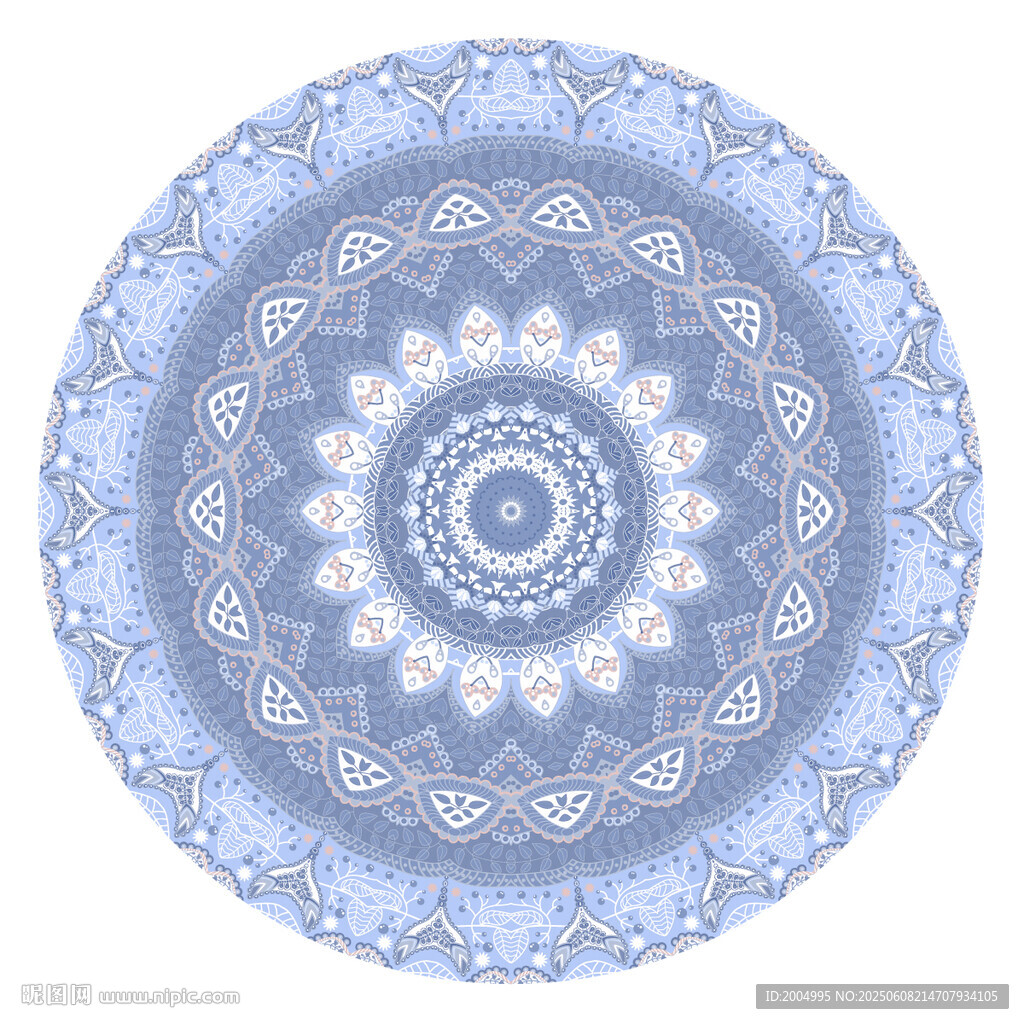 蓝色曼陀罗花纹圆形图案