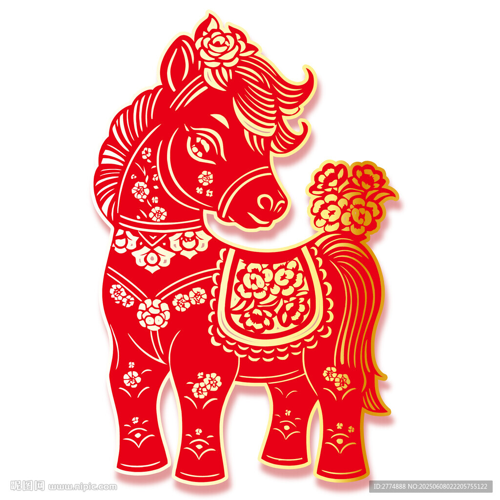 红色剪纸风吉祥骏马图案