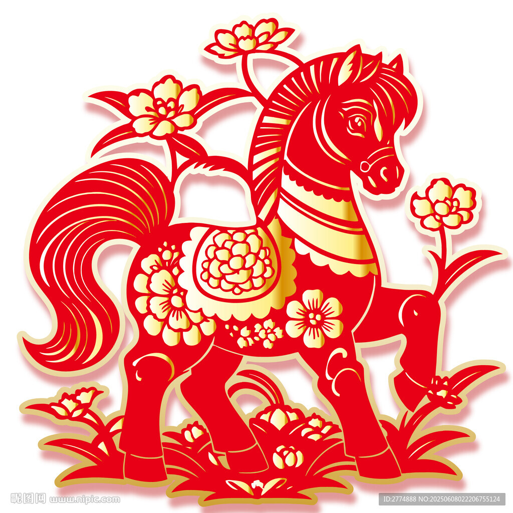 喜庆红色剪纸骏马图案