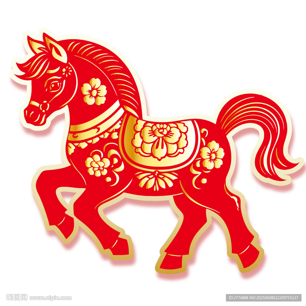 红色吉祥马剪纸装饰图案