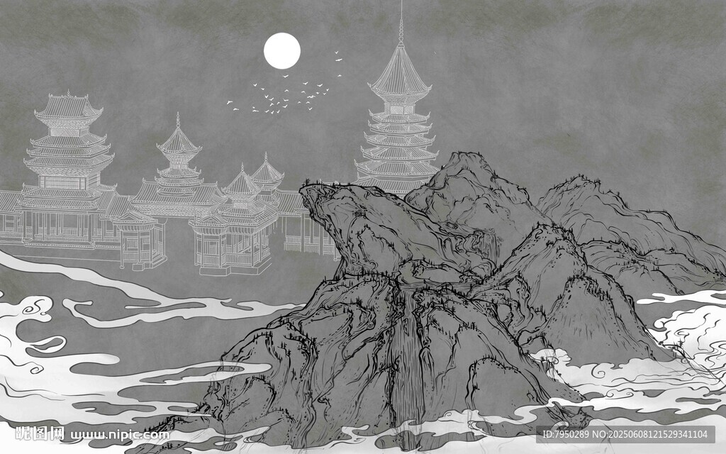 月夜山水间的静谧景致