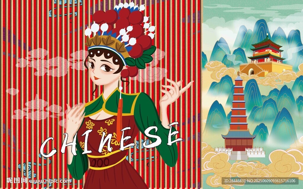 中国风少女与传统景致