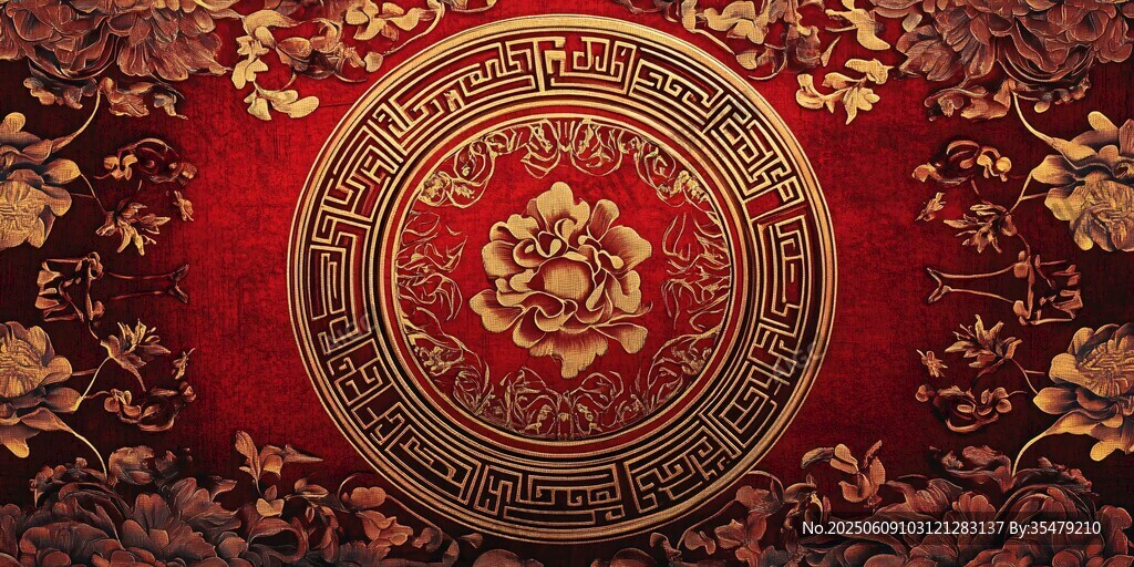 中式古典红金花卉纹理图案