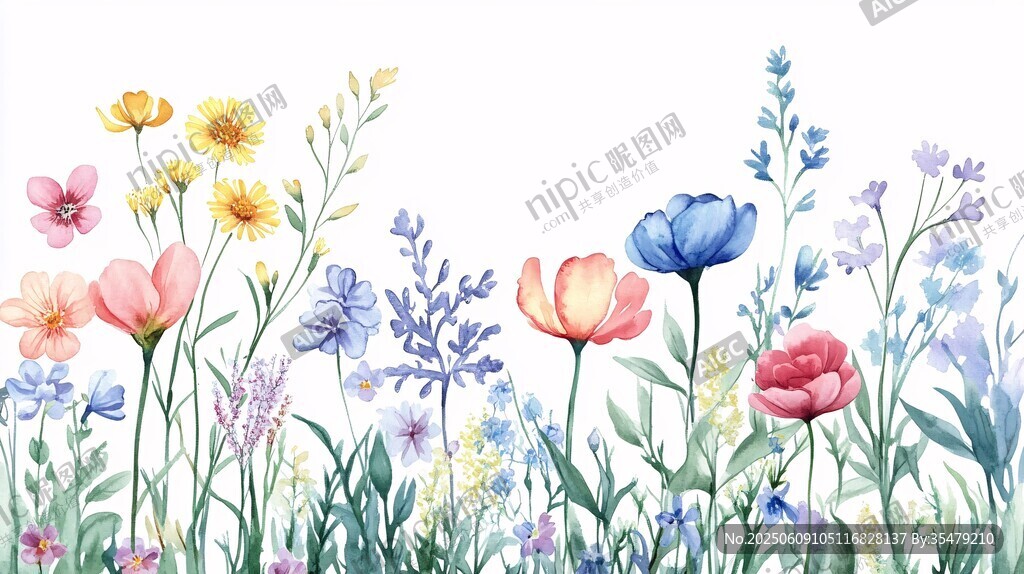 水彩绘烂漫花卉花境