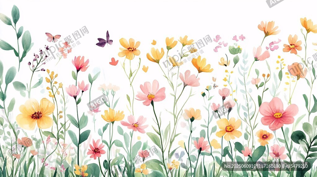 春日烂漫花卉边框插画