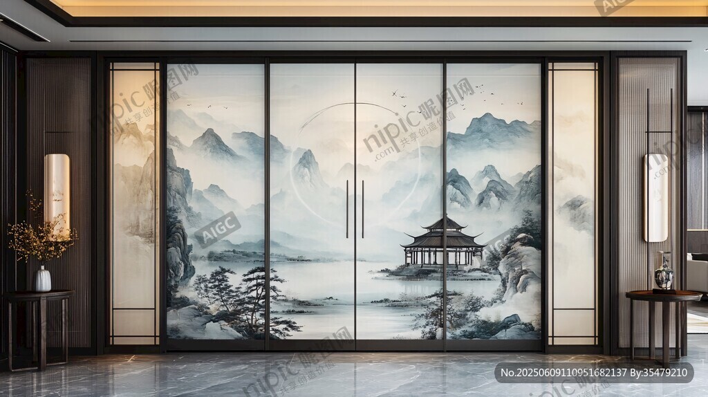 中式山水意境移门装饰画