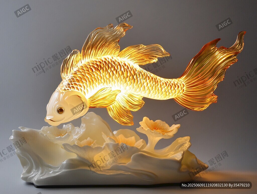 金色发光锦鲤摆件艺术美