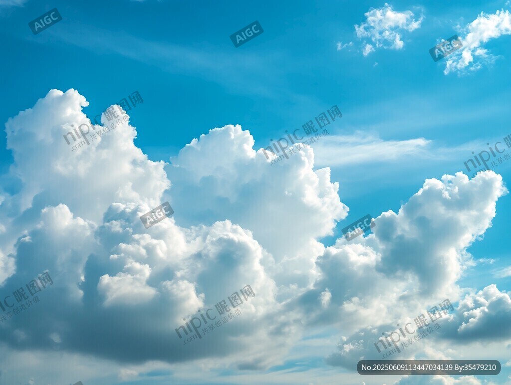 蔚蓝天空下的蓬松云朵