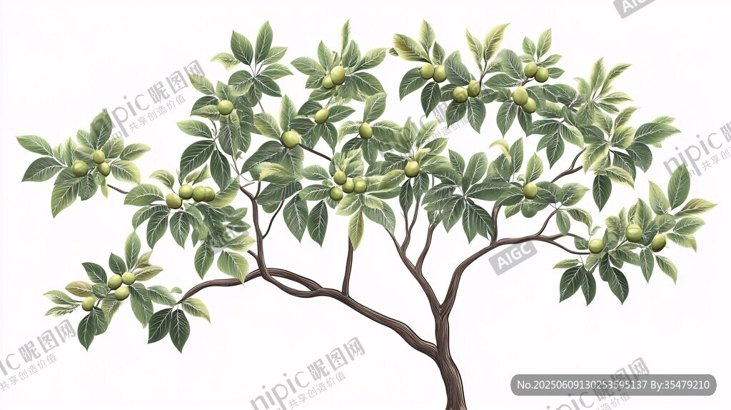 绿叶繁茂的树木插画