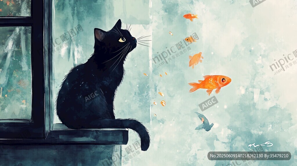 黑猫望鱼 梦幻治愈场景